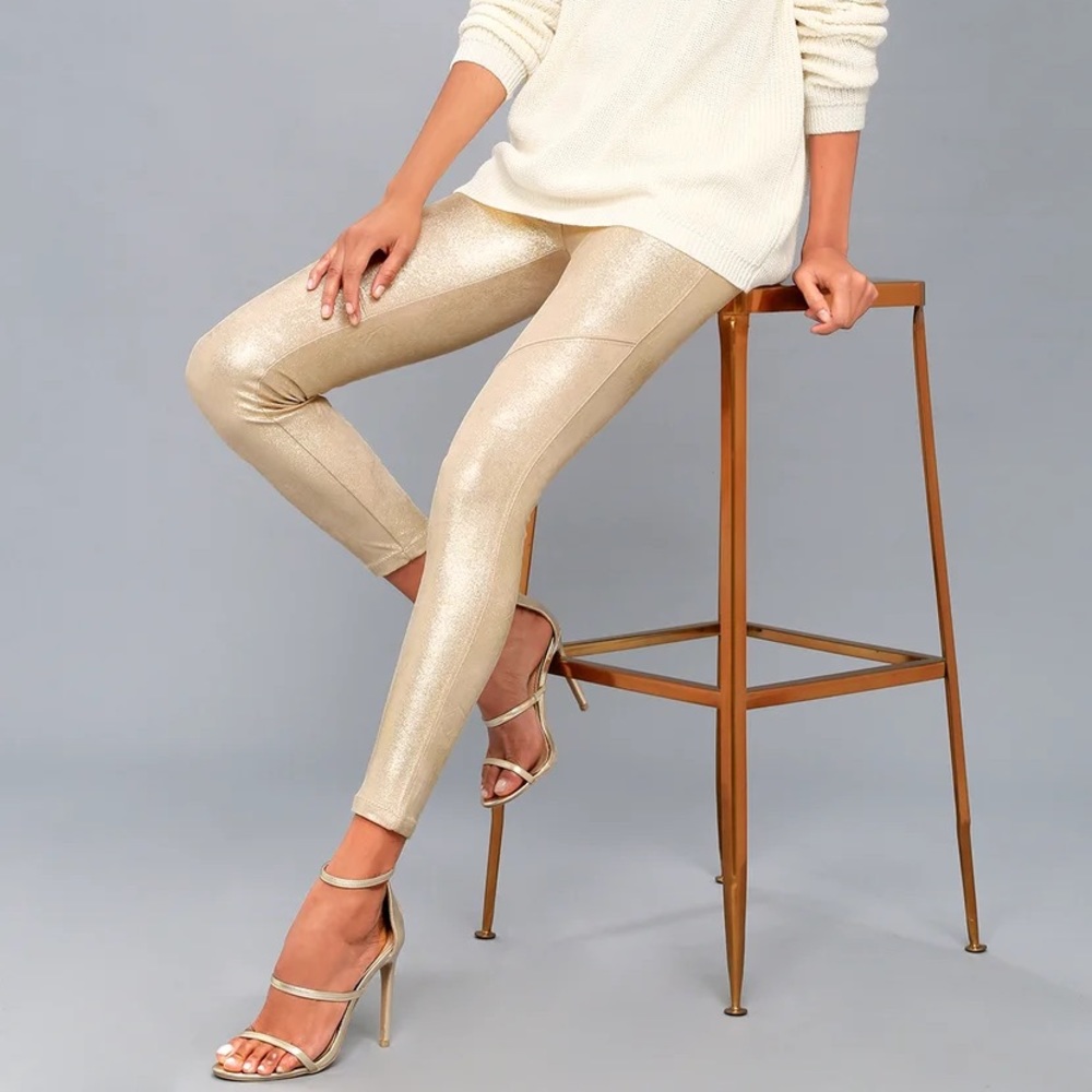 Free People Metallic Gold Suede Leggings
